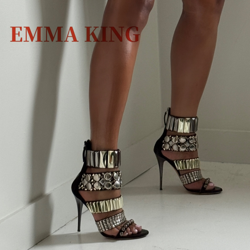 Summer Clothing For Petite Women - Black Embellished Ankle Strap Sandals Summer