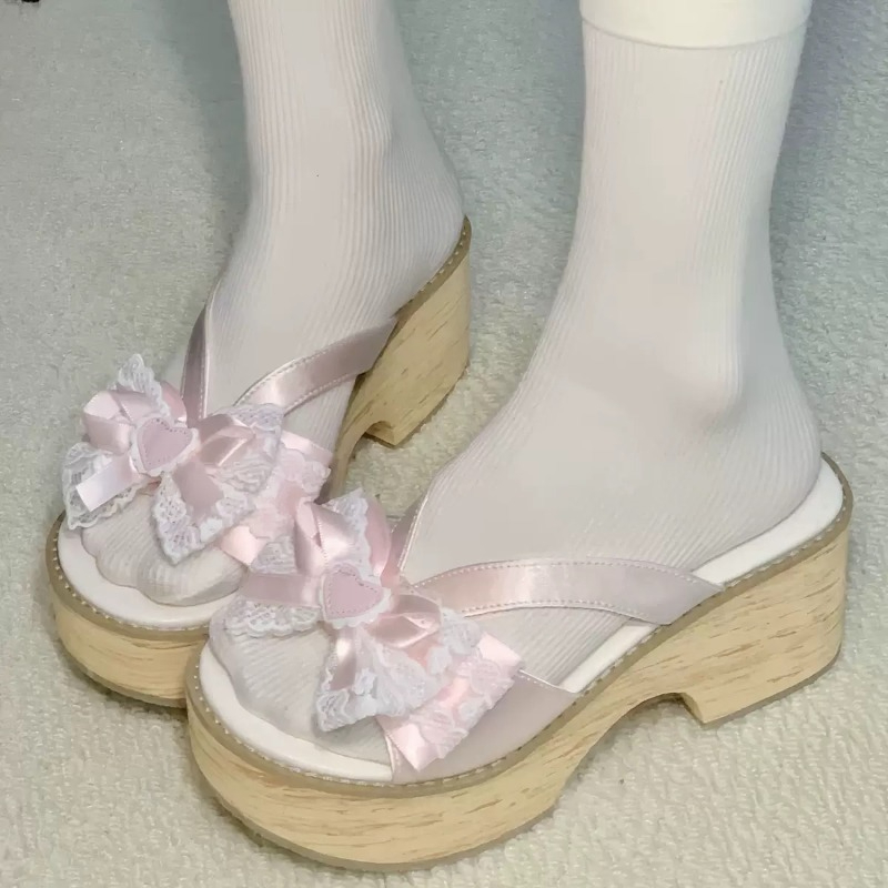 Summer Clothing For Petite Women - Sweet Bow Wood Grain Thick Bottom