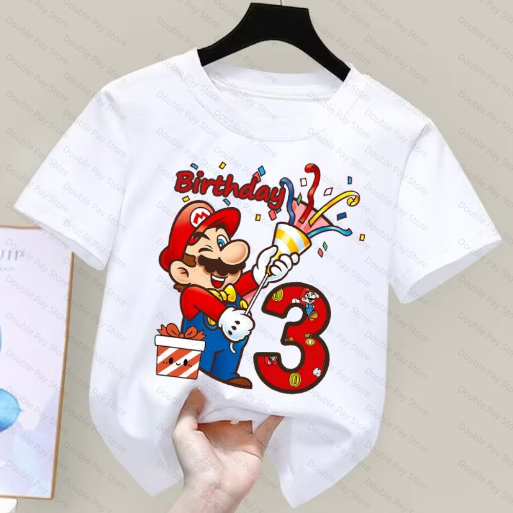 Summer Edit Clothing - Kids Cartoon Mario Birthday Number T-Shirt