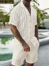 Men Crochet Knit 2 Piece Set L - Summer Clothing Trends review and price