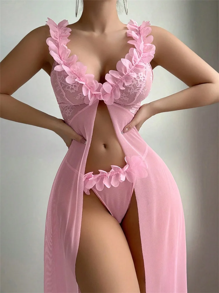 Pink Floral Lace See Through N - Summer Clothing For Petite Women review and price