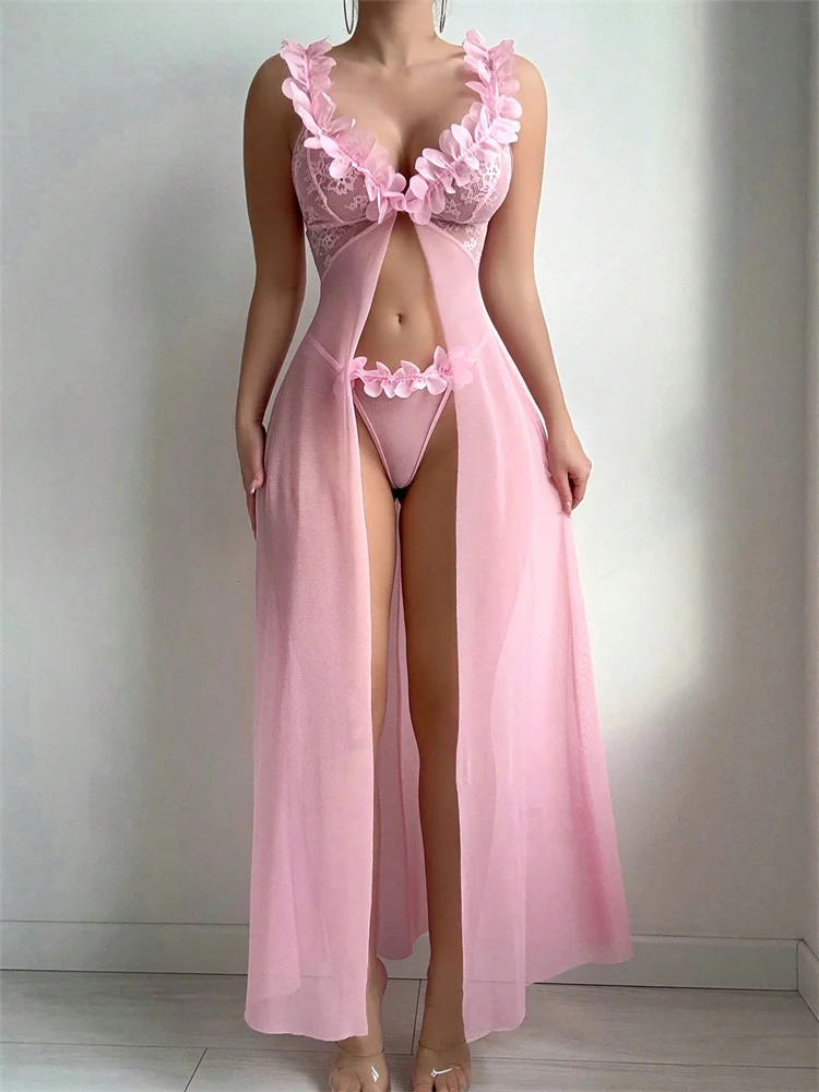 Pink Floral Lace See Through N - Summer Clothing For Petite Women review and price
