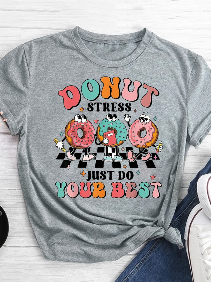 Cartoon Donut Print T-shirt, S - Summer Clothing Trends 2025 review and price