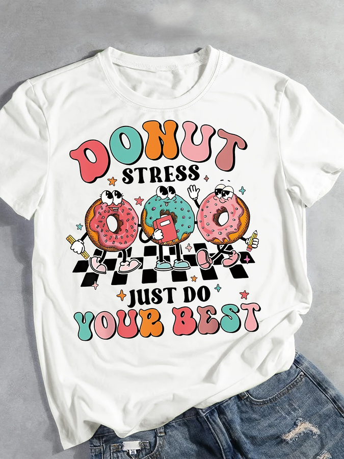 Cartoon Donut Print T-shirt, S - Summer Clothing Trends 2025 review and price
